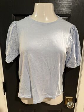 Sanctuary Light Blue Eyelet Puff Sleeve Tee